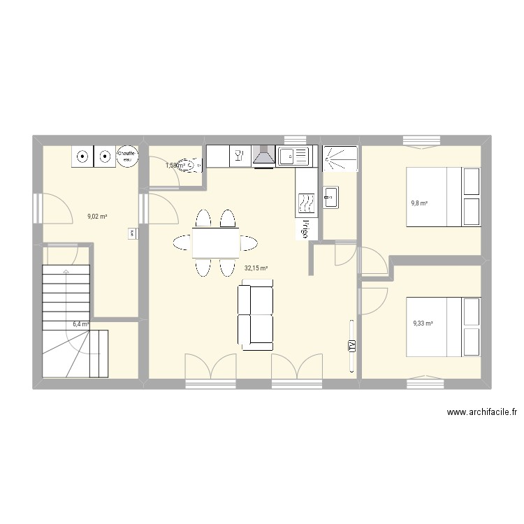 Maison. Plan de 6 pièces et 68 m2