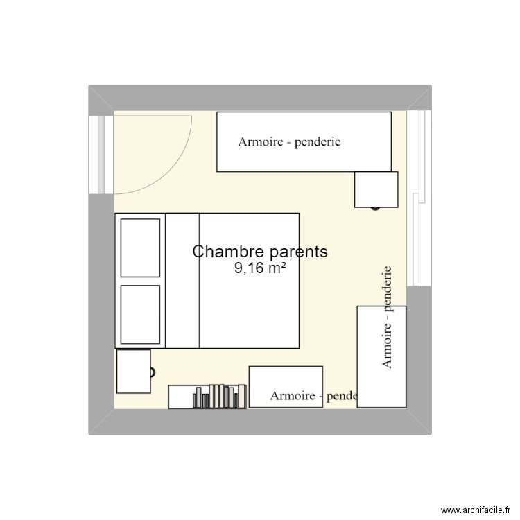 Chambre. Plan de 1 pièce et 9 m2