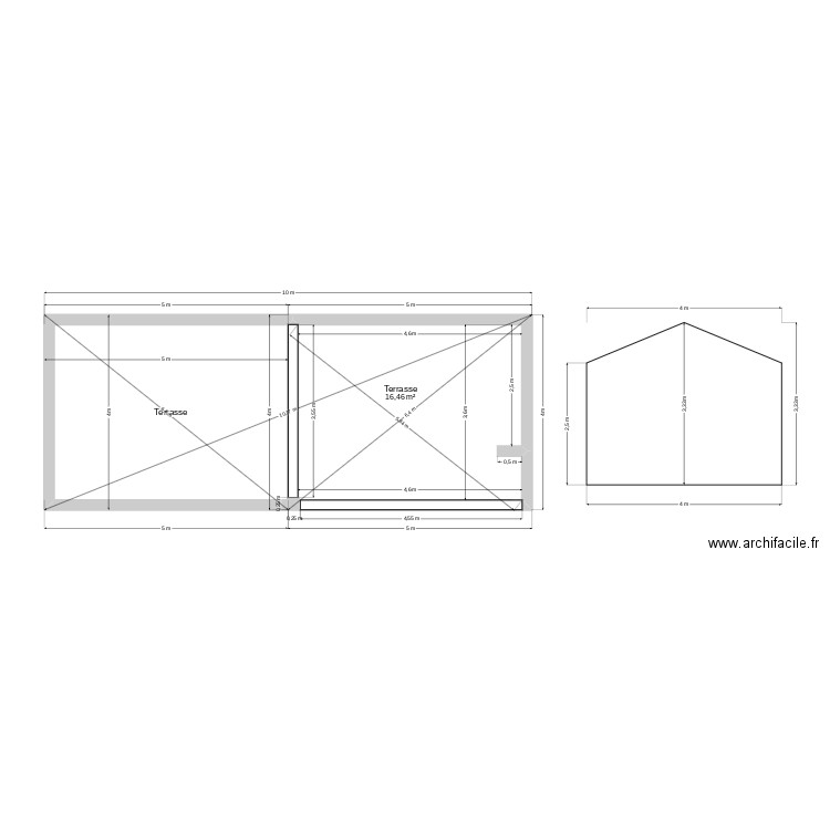 Abri de jardin a la maison. Plan de 2 pièces et 34 m2