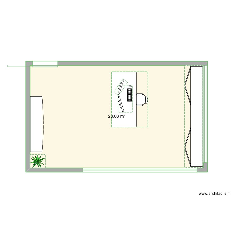 Bureau AT. Plan de 1 pièce et 23 m2