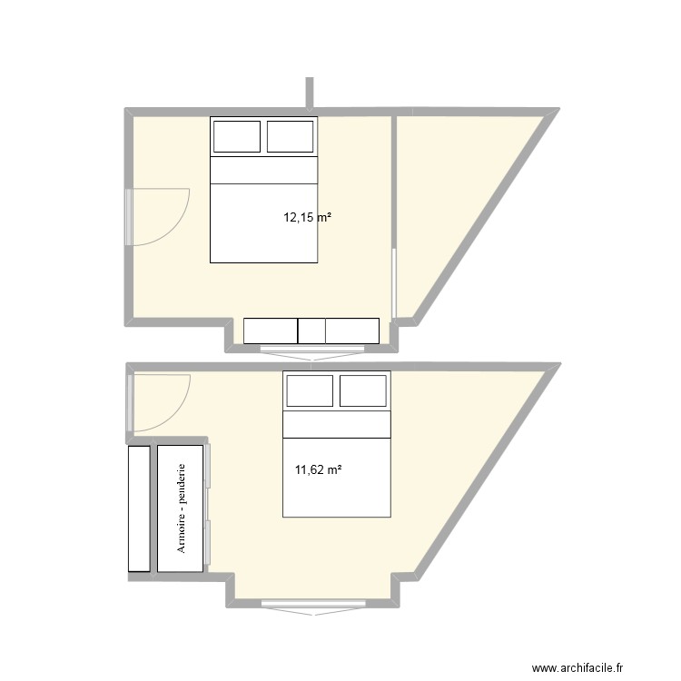 chambre. Plan de 2 pièces et 24 m2