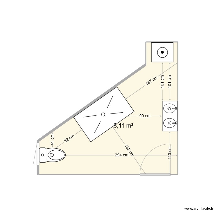 salle de bain. Plan de 1 pièce et 8 m2