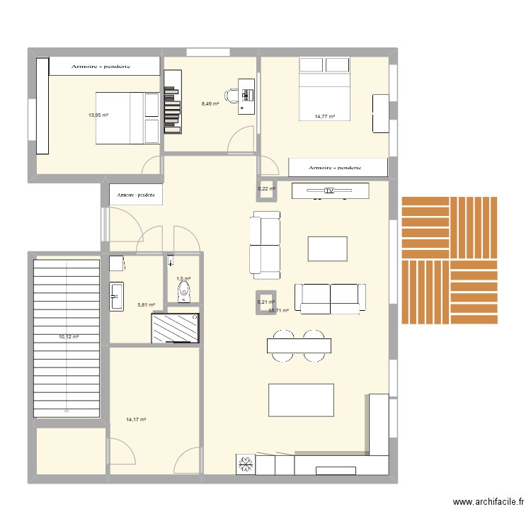 Appart parents. Plan de 10 pièces et 129 m2