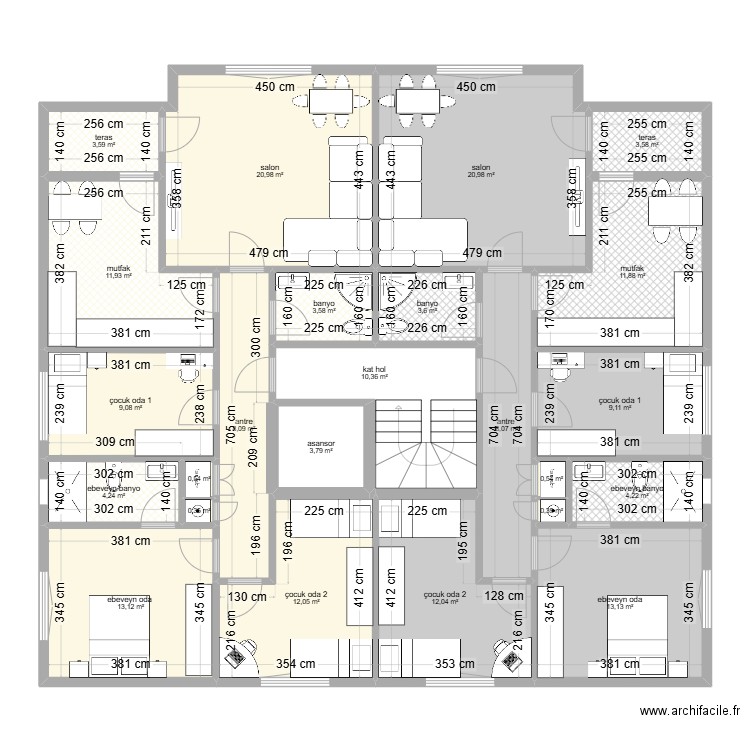  celaliye 1256/5 giris ve arakat 3+1 perso renkli. Plan de 24 pièces et 189 m2