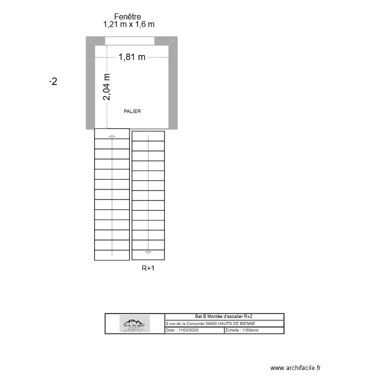 HAUTS DE BIENNE BAT B - MONTEE D'ESCALIER - R+2. Plan de 1 pièce et 4 m2