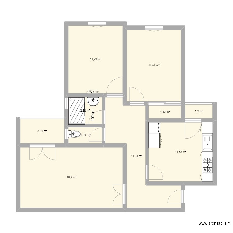 f3 aadl. Plan de 10 pièces et 75 m2