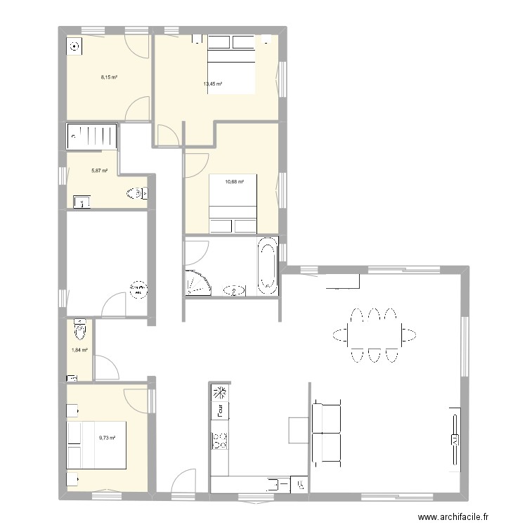 la rauderie. Plan de 6 pièces et 50 m2