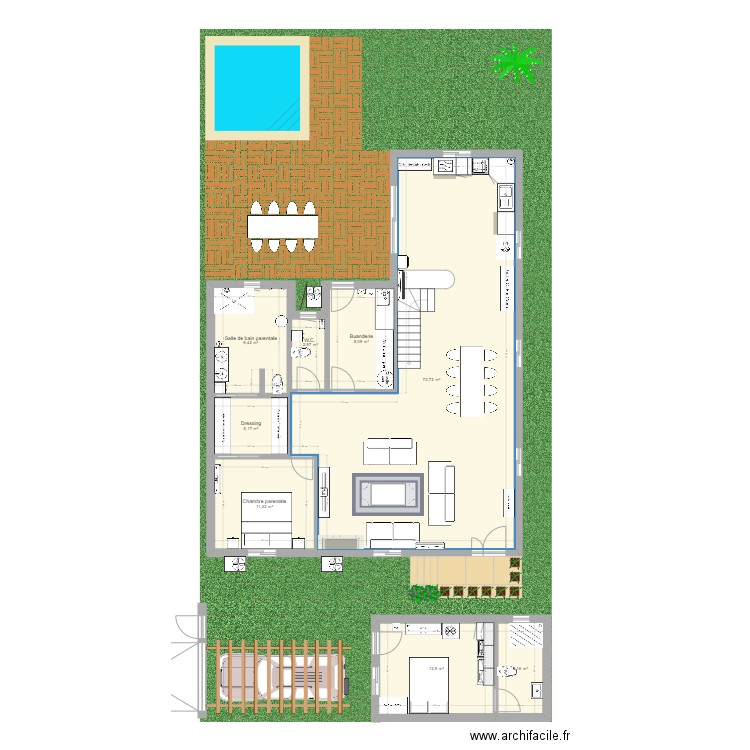 Maison Etage Lomé2. Plan de 16 pièces et 223 m2