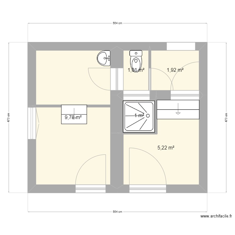 Granpré SDB. Plan de 5 pièces et 19 m2