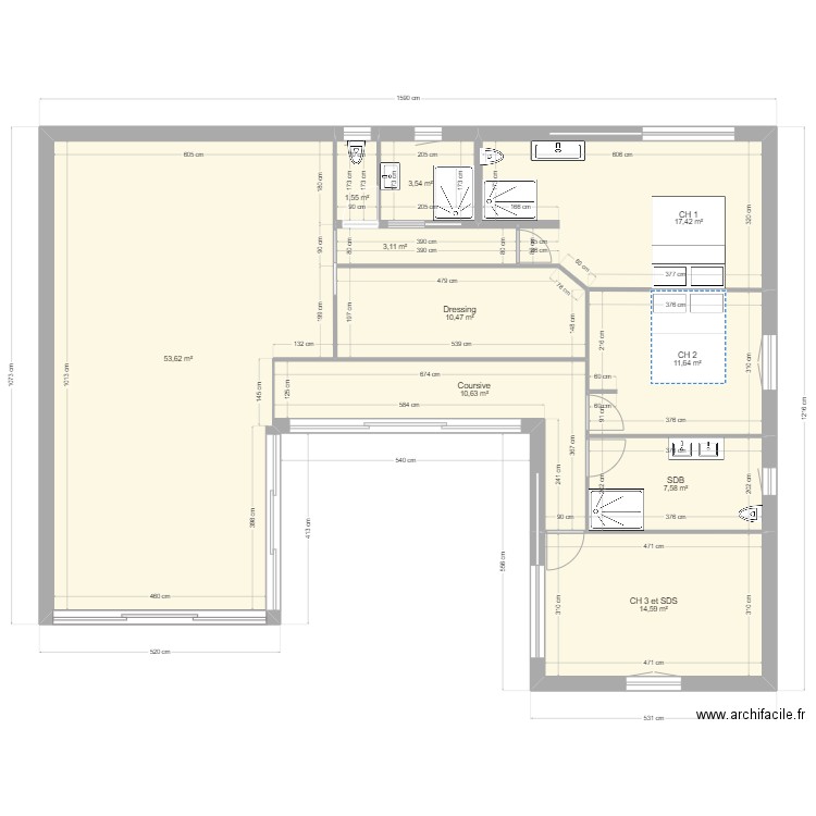 1 Plan. Plan de 10 pièces et 135 m2