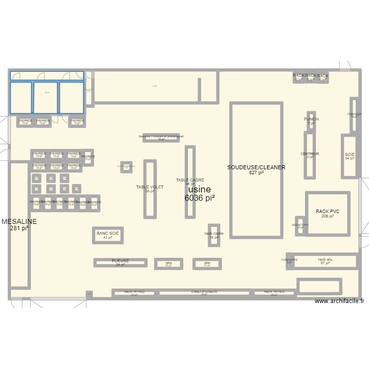 Usine Réaménagement. Plan de 53 pièces et 1093 m2