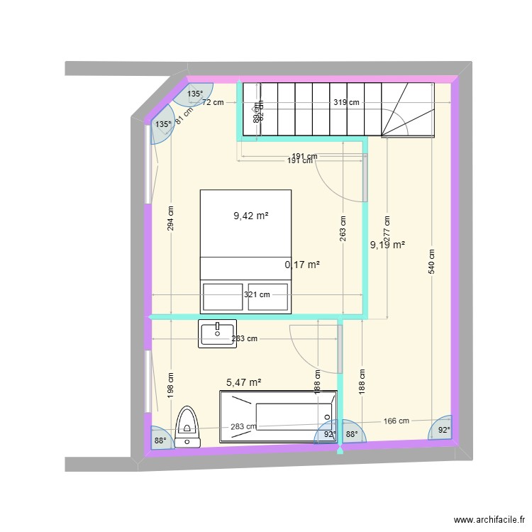 lou pont. Plan de 4 pièces et 51 m2