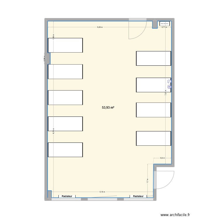 Salle 129.. Plan de 1 pièce et 54 m2