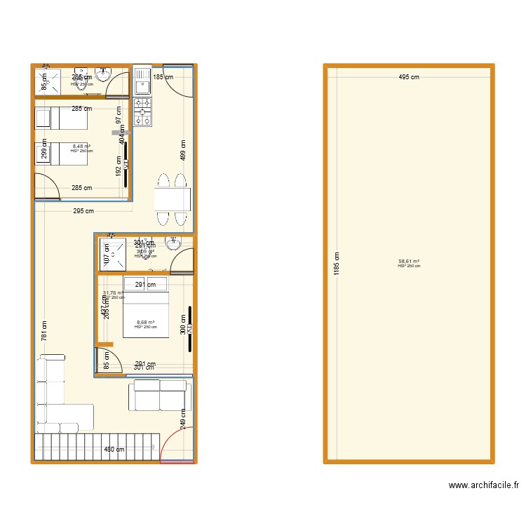 piso 1. Plan de 6 pièces et 113 m2