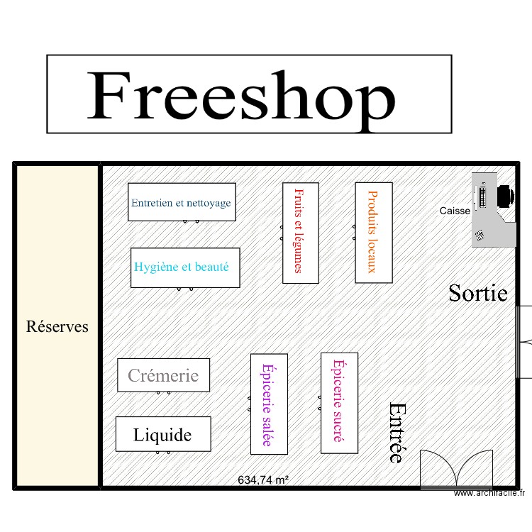 Magasin. Plan de 2 pièces et 761 m2