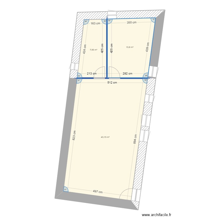 APT 4 CONTI Placo. Plan de 3 pièces et 65 m2