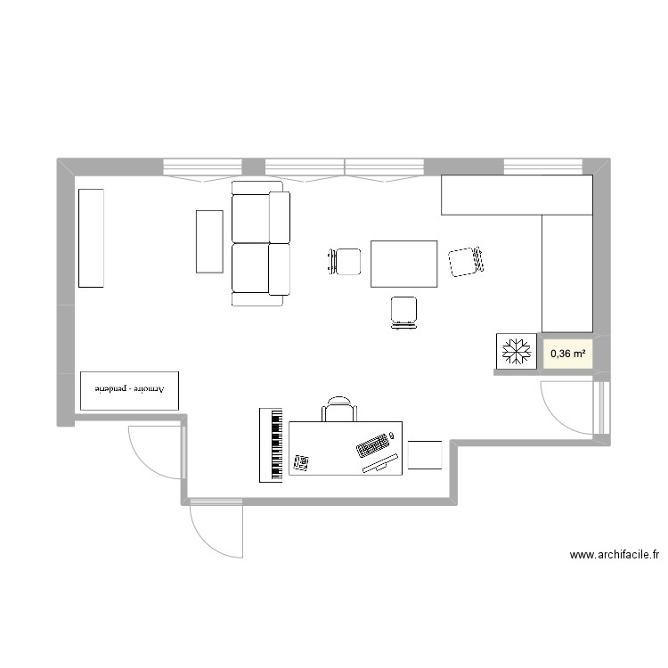 salon base 1 studio test cuisine L. Plan de 1 pièce et 0 m2