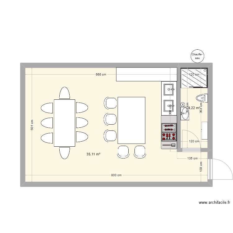 Pool House Muller. Plan de 2 pièces et 39 m2