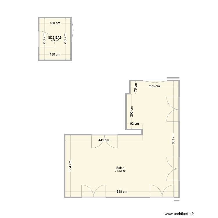 hibled. Plan de 2 pièces et 36 m2