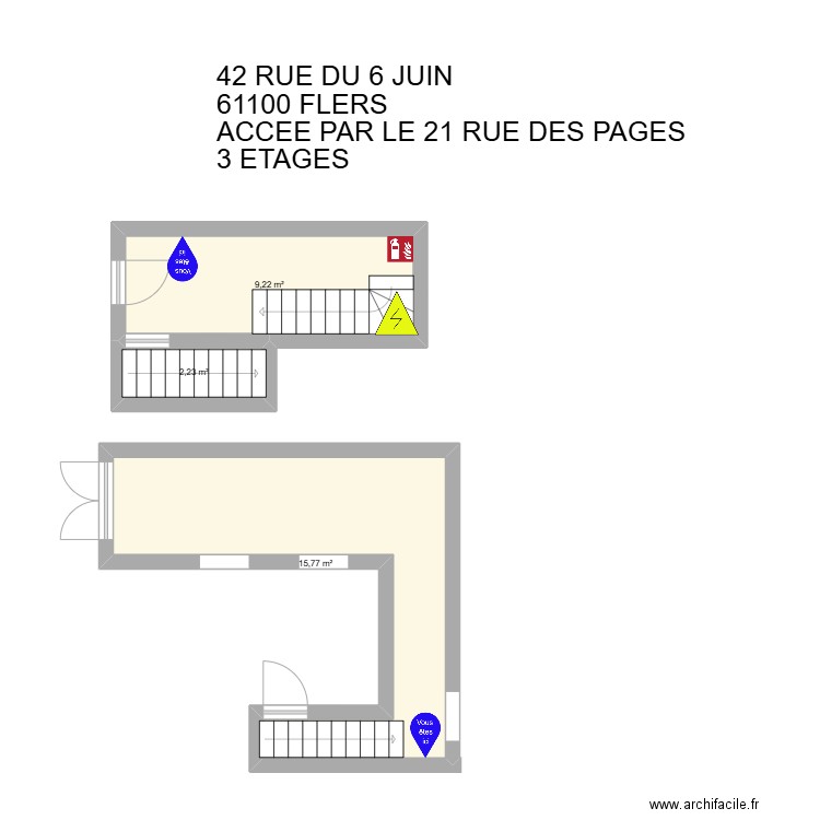 42 R DU 6 JUIN . Plan de 3 pièces et 27 m2