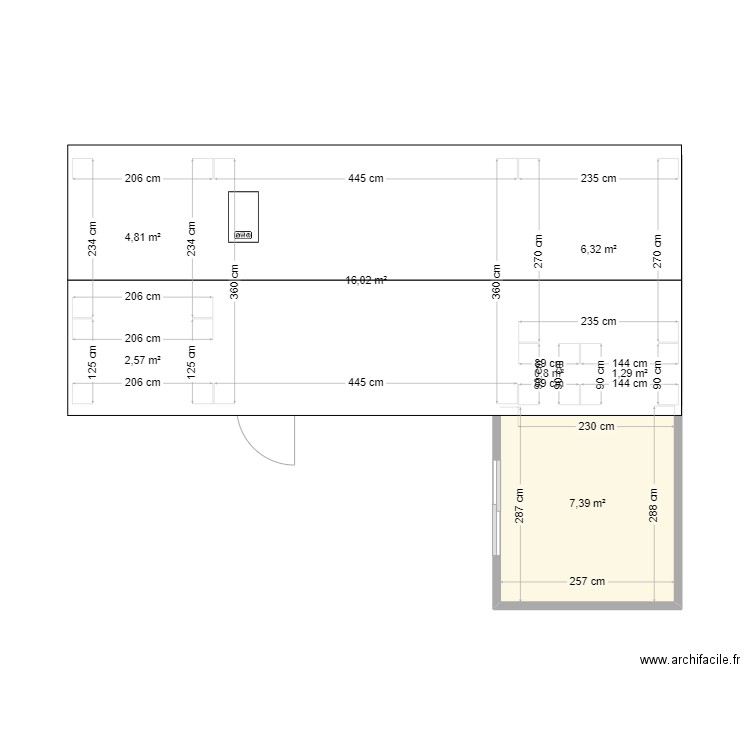 mobilhome. Plan de 7 pièces et 39 m2