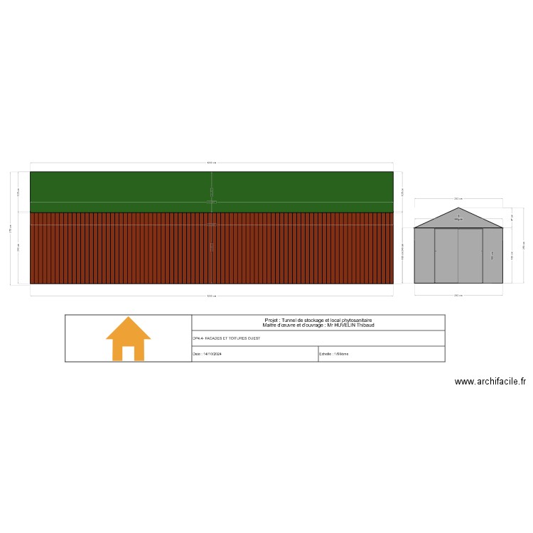 Façade et toiture tunnel OUEST. Plan de 0 pièce et 0 m2