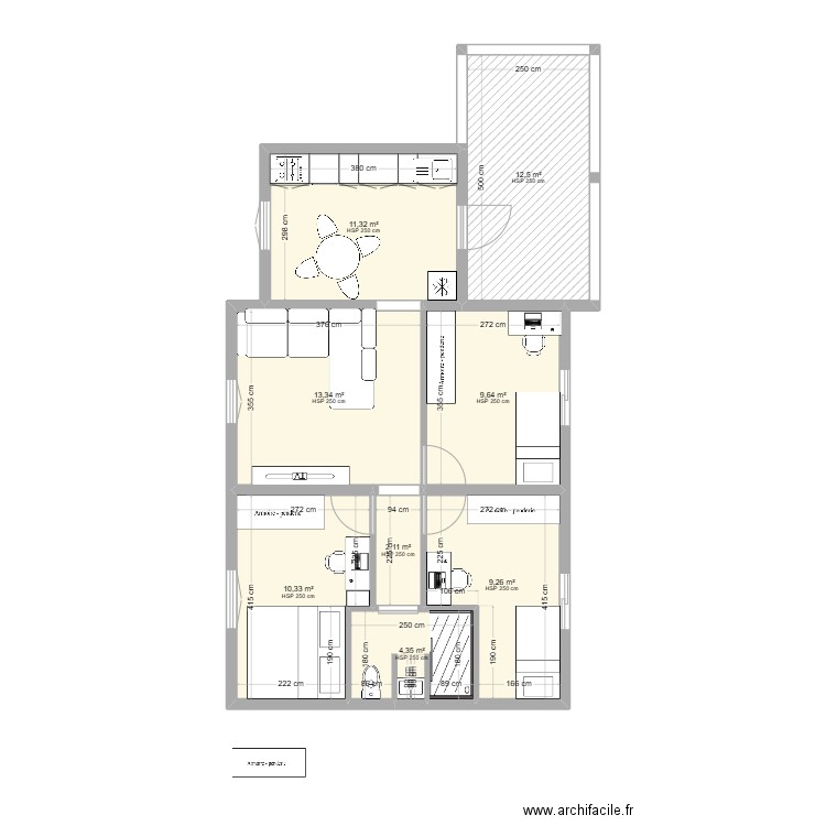 renovation maison. Plan de 8 pièces et 73 m2