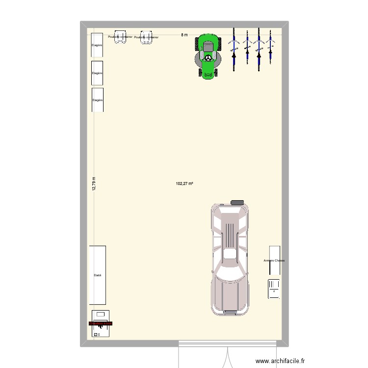 Hangar. Plan de 1 pièce et 102 m2