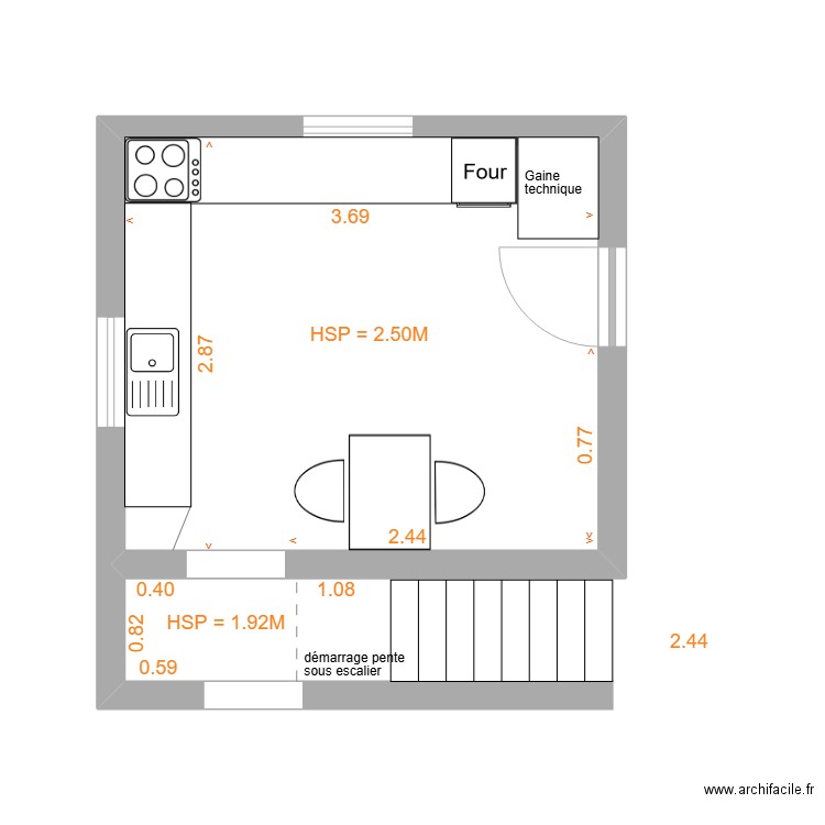 cuisine maison Trégueux. Plan de 1 pièce et 16 m2