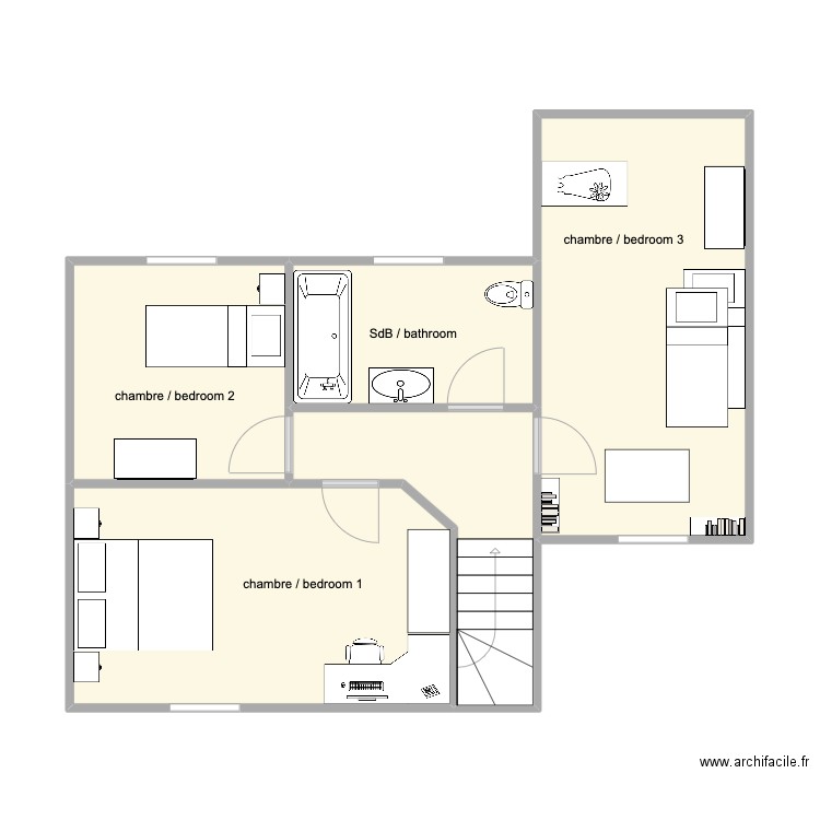 maison-Etage. Plan de 5 pièces et 57 m2