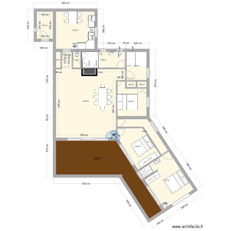 Ascou projet 1. Plan de 14 pièces et 148 m2