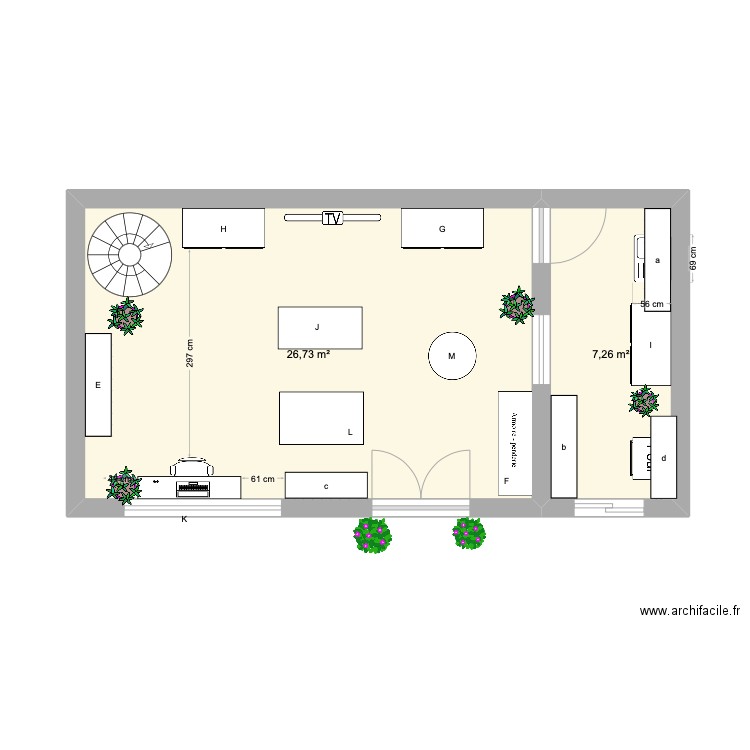 PLAN MAGASIN. Plan de 2 pièces et 34 m2