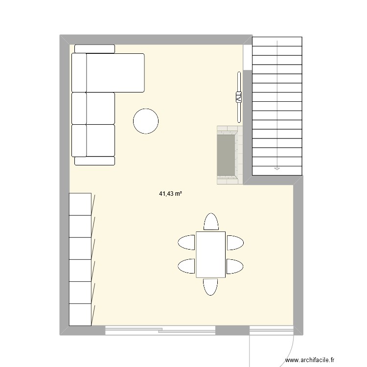 RDC . Plan de 1 pièce et 41 m2