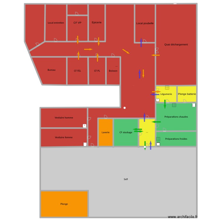 Plan cuisine liaison chaude. Plan de 22 pièces et 2442 m2