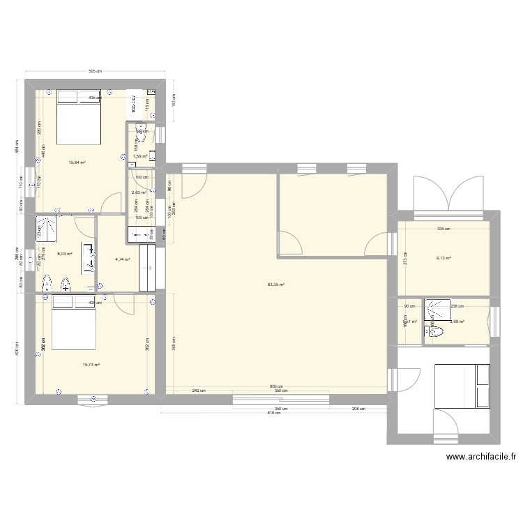 Monpazier prisesVF. Plan de 10 pièces et 125 m2