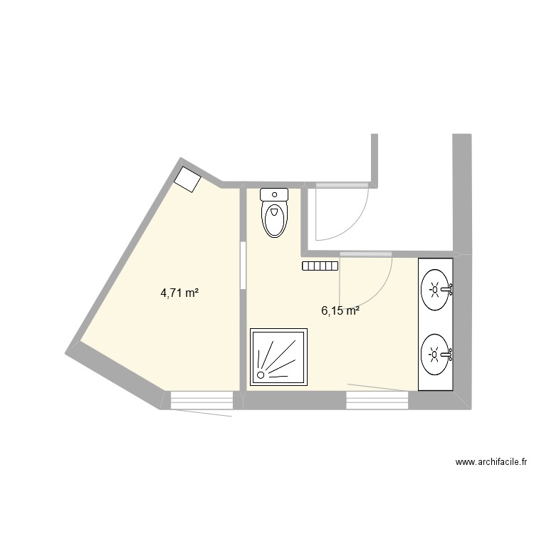 Salle de bain - Rdc. Plan de 2 pièces et 11 m2