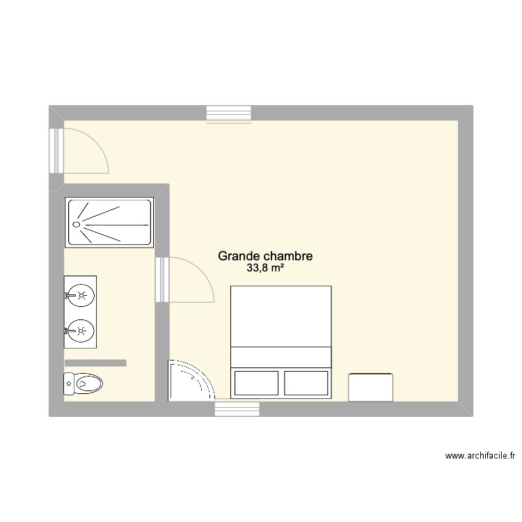 grande chambre à coucher. Plan de 1 pièce et 34 m2