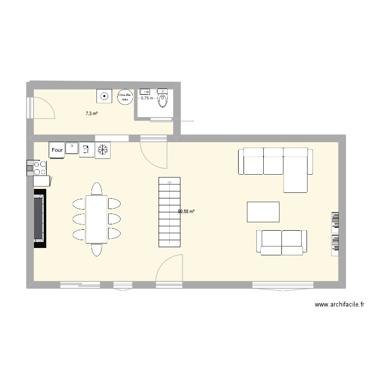 St Jean RDC. Plan de 2 pièces et 67 m2