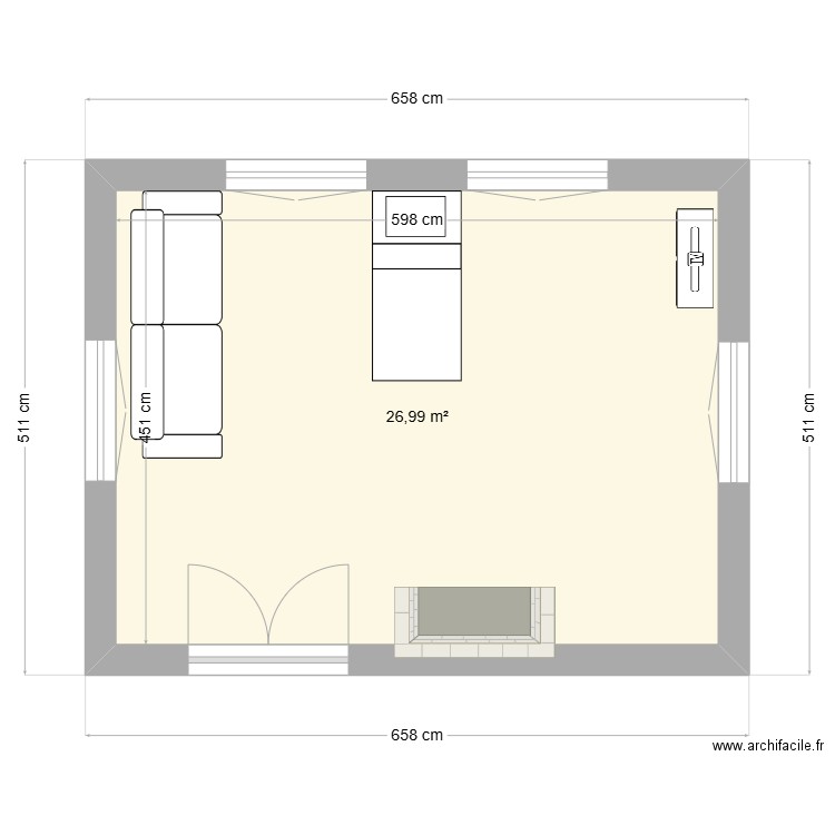 chambre v. Plan de 1 pièce et 27 m2