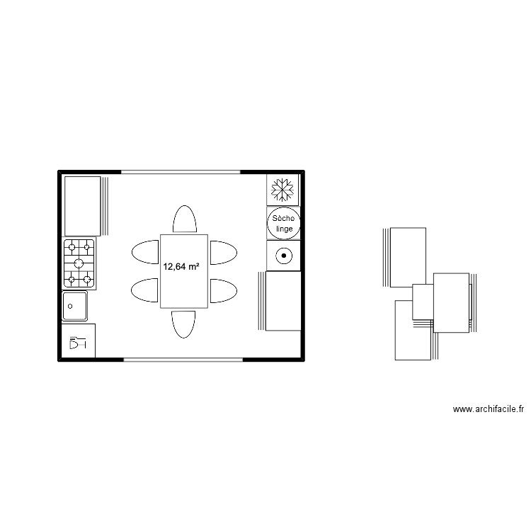 petite maison cuisine et salle de bain. Plan de 1 pièce et 13 m2