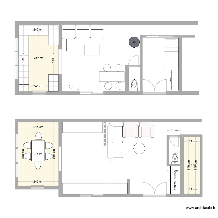 LA MEE VERSION 3. Plan de 3 pièces et 23 m2