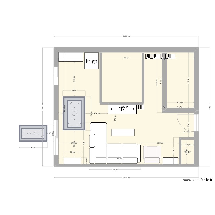 commun. Plan de 2 pièces et 42 m2