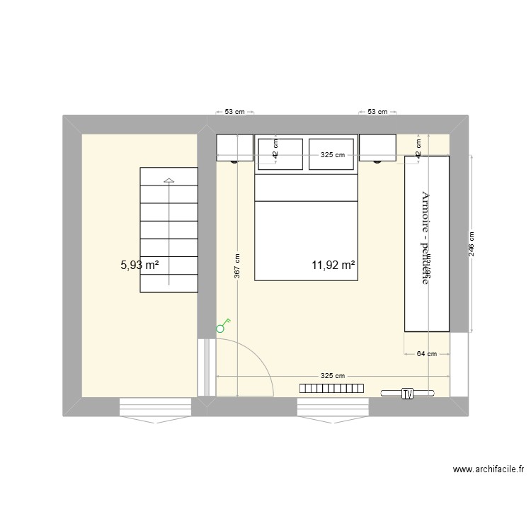 chambre 1. Plan de 2 pièces et 18 m2