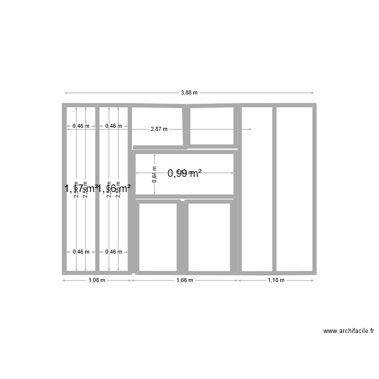 ext. Plan de 3 pièces et 3 m2