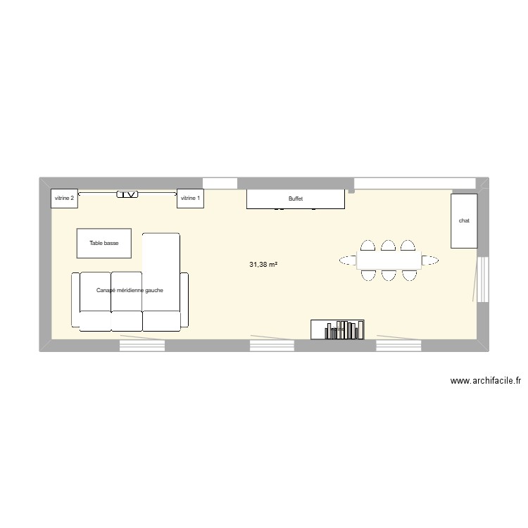 salon. Plan de 1 pièce et 31 m2