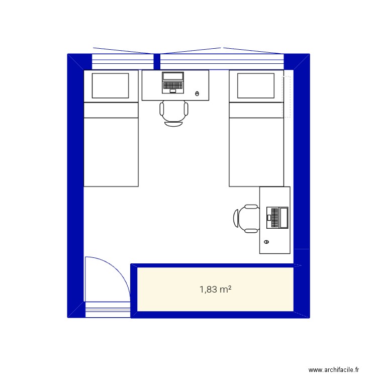 Chambre. Plan de 1 pièce et 2 m2