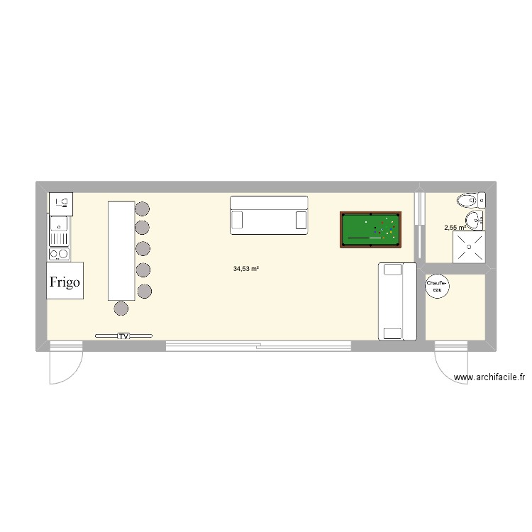 POOL HOUSE V2. Plan de 2 pièces et 37 m2