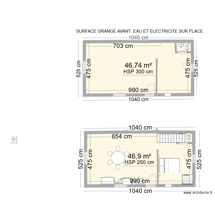 grange AVANT ET APRES 20. Plan de 2 pièces et 94 m2