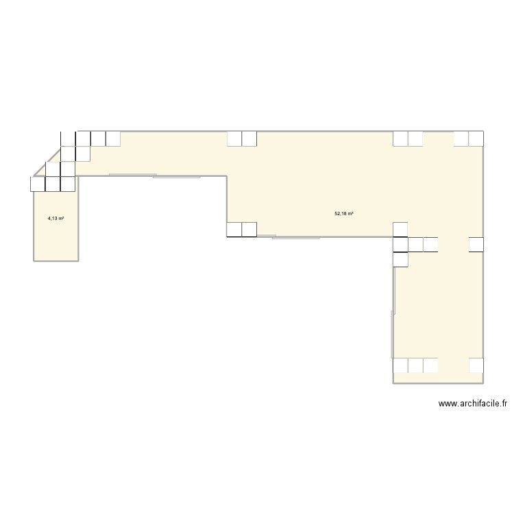 Terrasse. Plan de 2 pièces et 56 m2