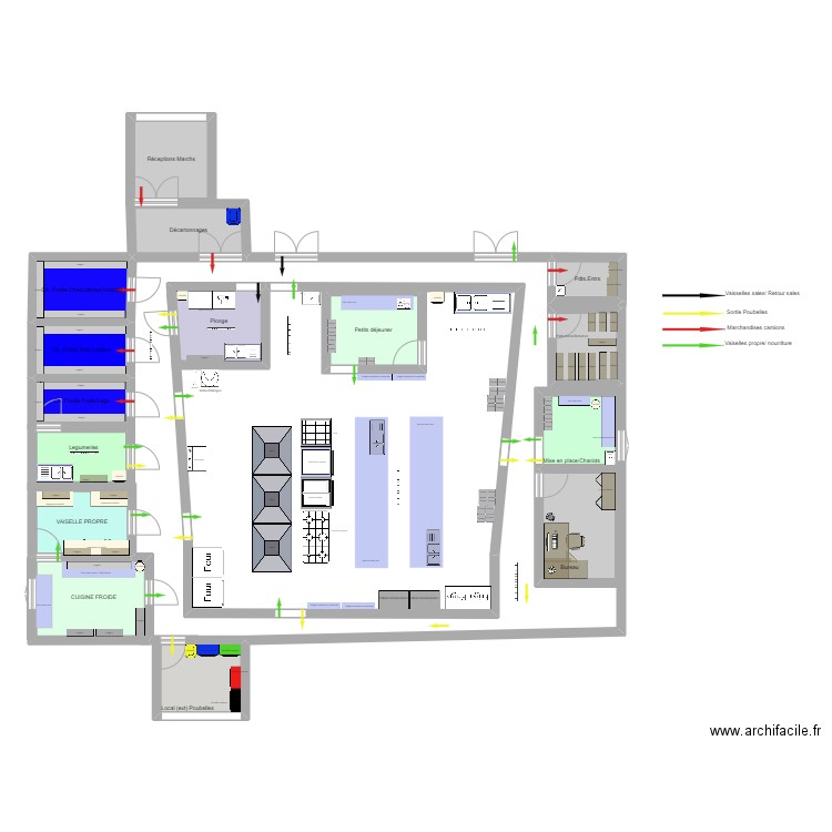 Plan de cuisine de collectiviter 2024/2025 marches en avant. Plan de 15 pièces et 81 m2